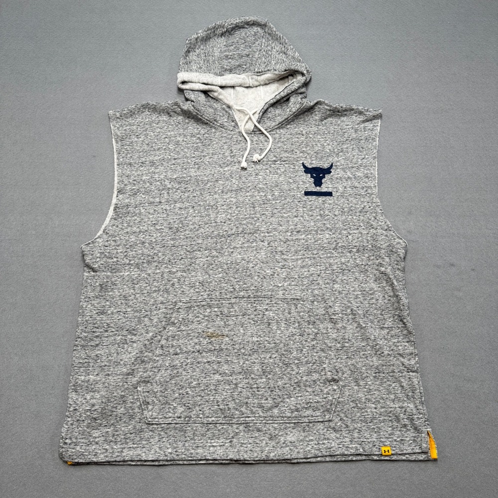 Under Armour Project Rock Hoodie Men's 3XL Gray Brahma Bull Graphic Sleeveless